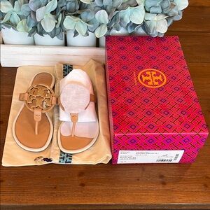 NWT Tory Burch Metal Miller Calf Leather Natural Vachetta Gold Size 7